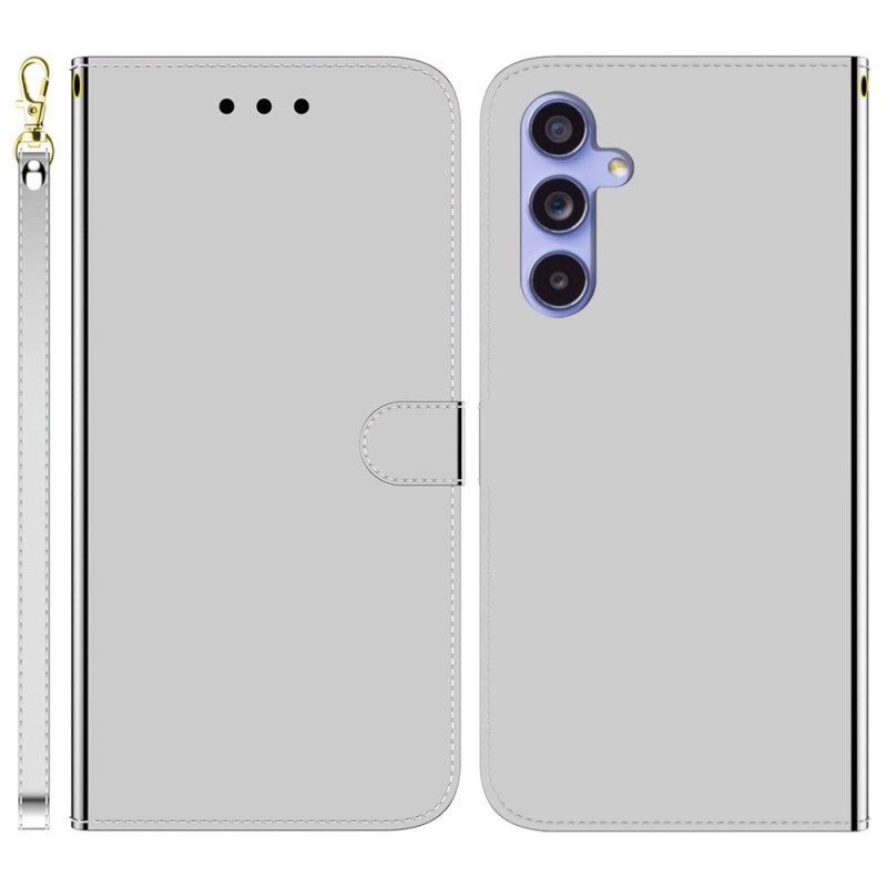 Läderskal Fodral Samsung Galaxy A55 5g Spegeleffekt Och Rem
