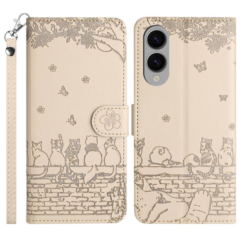 Läderskal Fodral Samsung Galaxy S25 5g Edge Kattdesign Med Rem