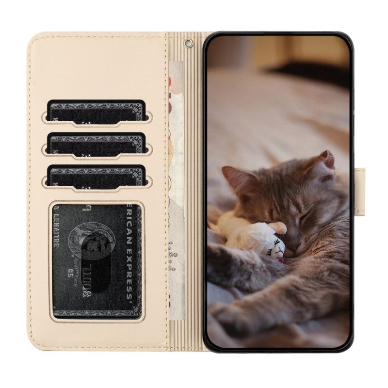 Läderskal Fodral Samsung Galaxy S25 5g Edge Kattdesign Med Rem