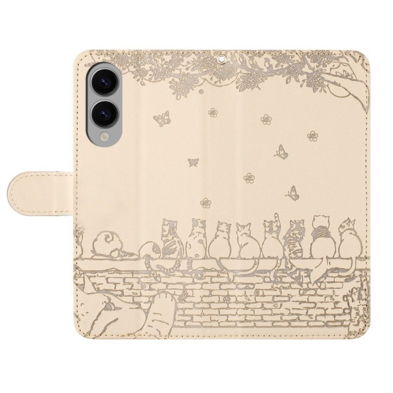 Läderskal Fodral Samsung Galaxy S25 5g Edge Kattdesign Med Rem