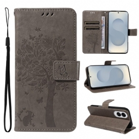 Läderskal Fodral Samsung Galaxy S25 5g Edge Träd Och Katt