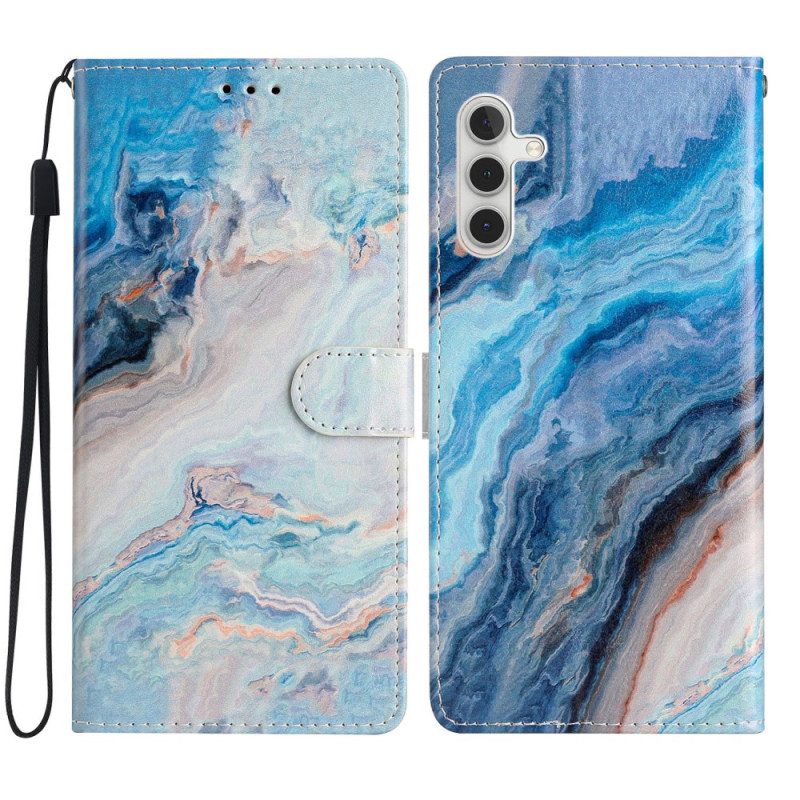 Läderskal Fodral Samsung Galaxy S25 Fe Blå Marmor