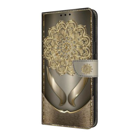 Läderskal Fodral Samsung Galaxy S25 Fe Gyllene Blommor