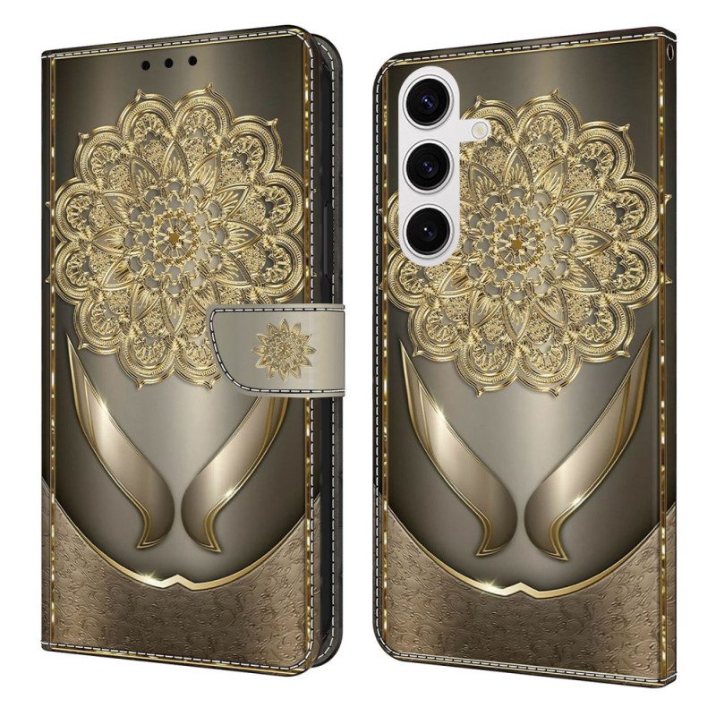Läderskal Fodral Samsung Galaxy S25 Fe Gyllene Blommor