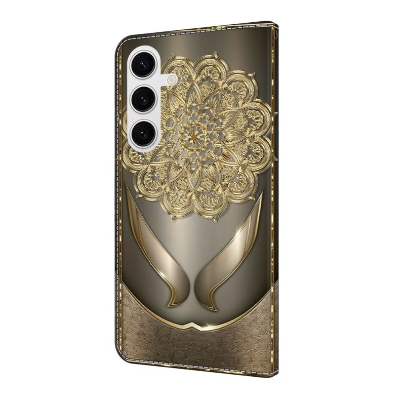 Läderskal Fodral Samsung Galaxy S25 Fe Gyllene Blommor
