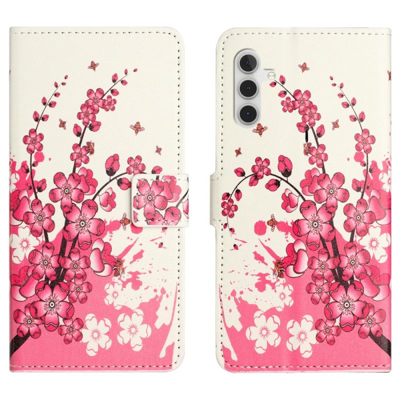 Läderskal Fodral Samsung Galaxy S25 Fe Plommonblommor