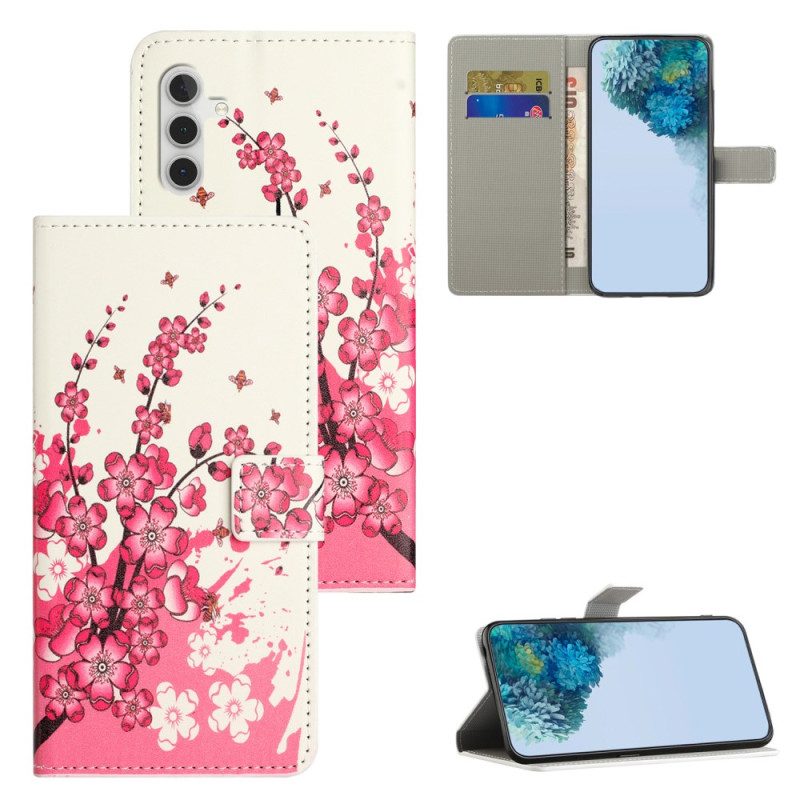 Läderskal Fodral Samsung Galaxy S25 Fe Plommonblommor