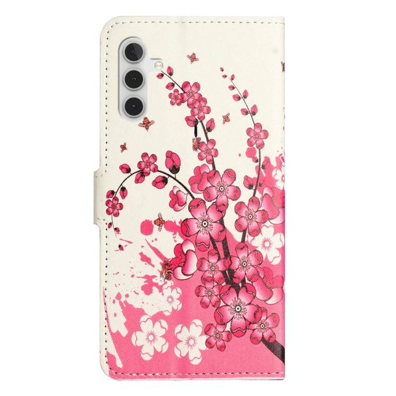 Läderskal Fodral Samsung Galaxy S25 Fe Plommonblommor