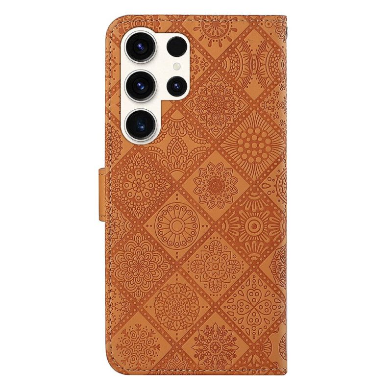 Läderskal Fodral Samsung Galaxy S25 Ultra 5g Etnisk Stil Med Rem
