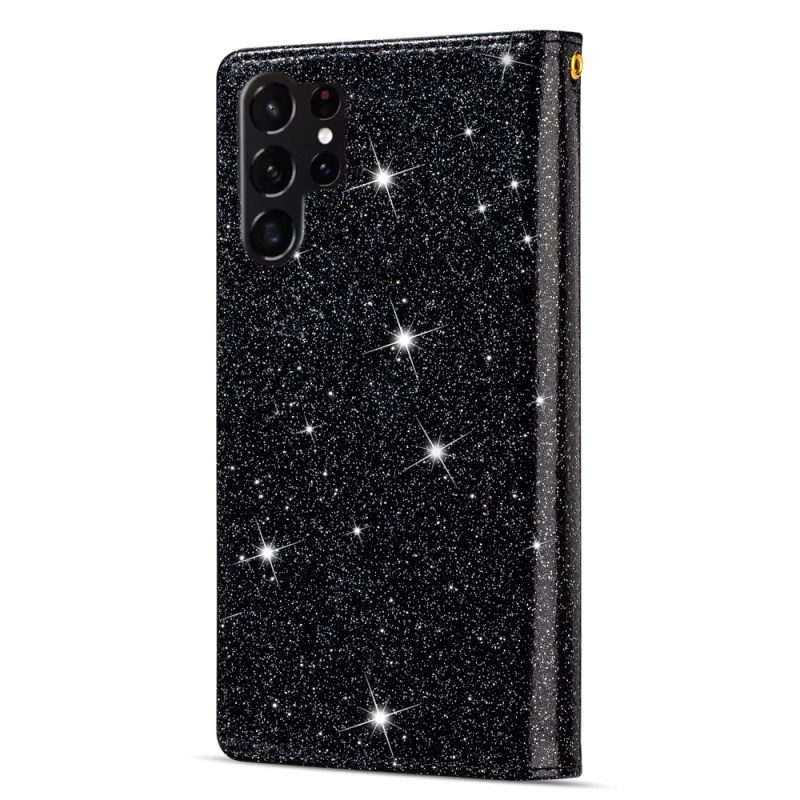 Läderskal Fodral Samsung Galaxy S25 Ultra 5g Paljetter Med Silverspänne