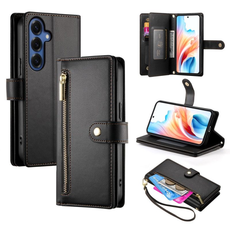 Läderskal Fodral Samsung Galaxy S26 Ficka Med Dragkedja Och Axelremmar