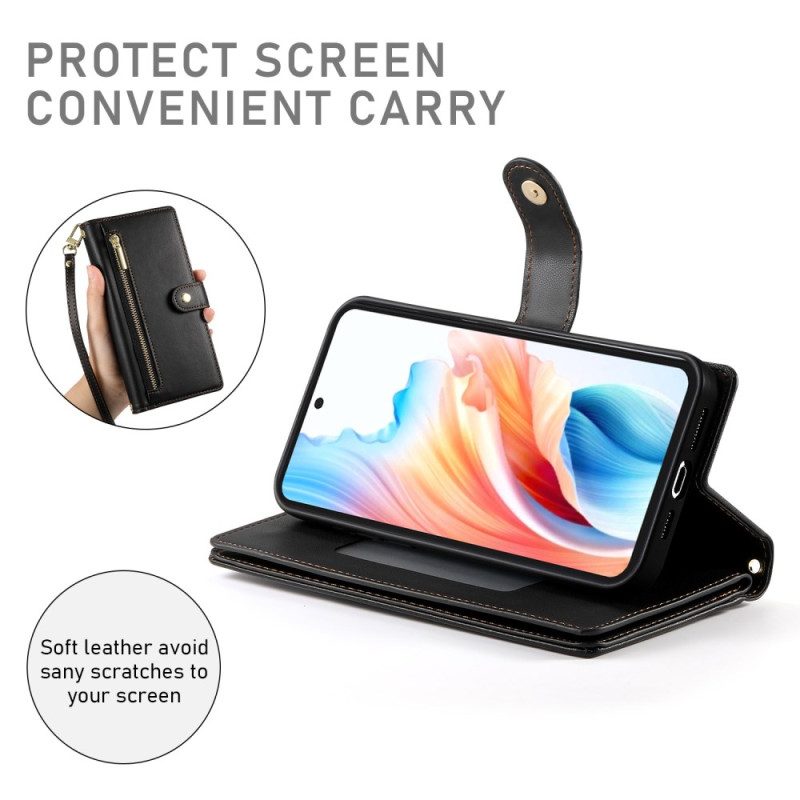 Läderskal Fodral Samsung Galaxy S26 Ficka Med Dragkedja Och Axelremmar