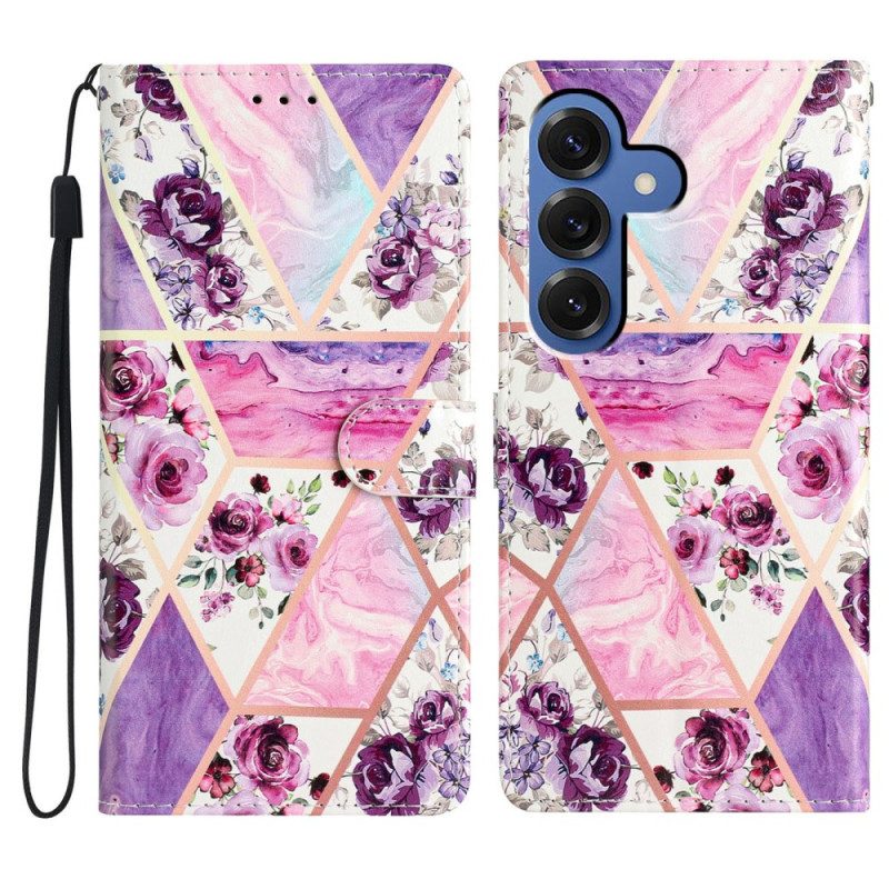 Läderskal Fodral Samsung Galaxy S26 Plus Lila Blommor