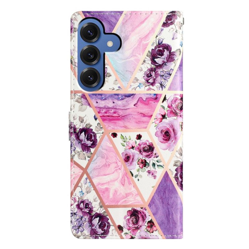 Läderskal Fodral Samsung Galaxy S26 Plus Lila Blommor