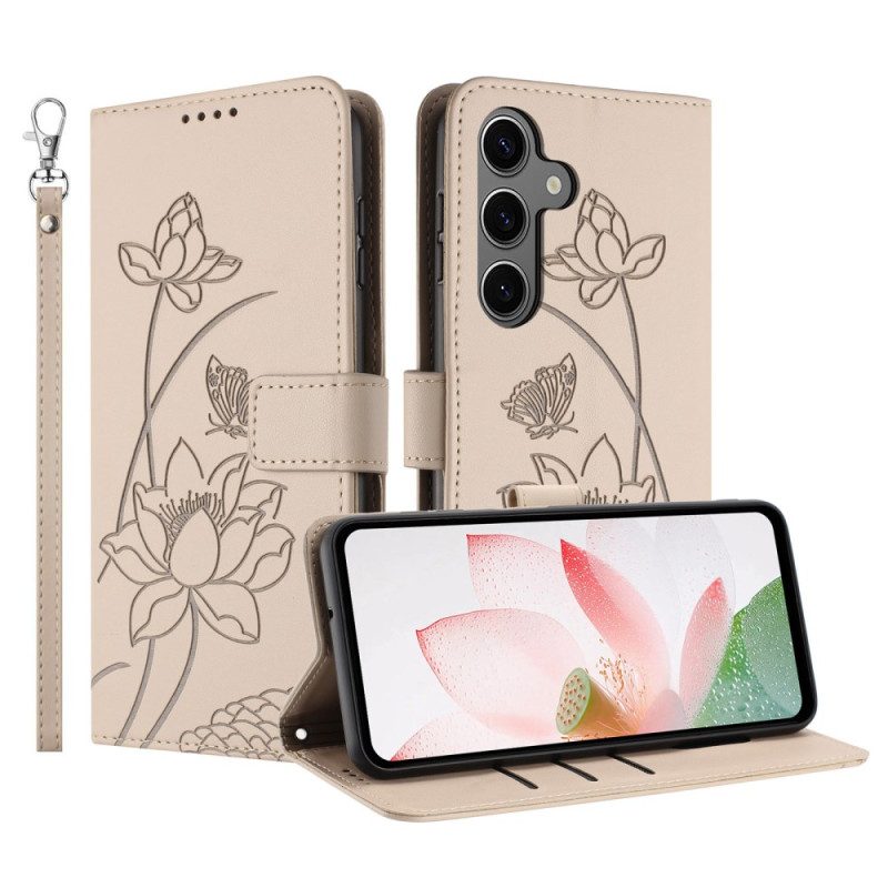 Läderskal Fodral Samsung Galaxy S26 Plus Lotusmönster Med Rem