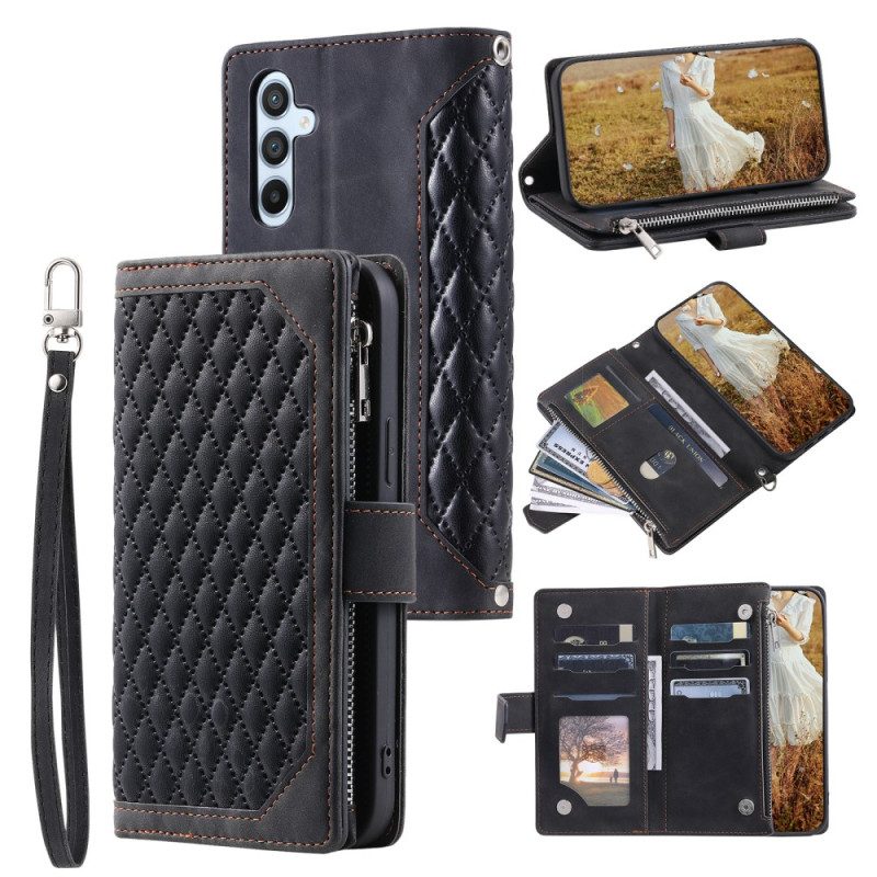 Läderskal Fodral Samsung Galaxy S26 Plus Quiltad Plånbok Med Rem