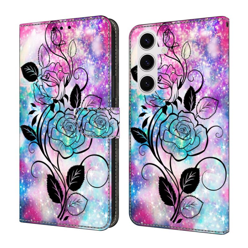 Läderskal Fodral Samsung Galaxy S26 Plus Ritad Ros