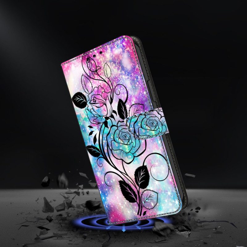 Läderskal Fodral Samsung Galaxy S26 Plus Ritad Ros