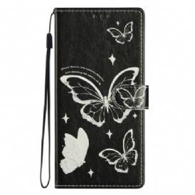 Läderskal Fodral Samsung Galaxy S26 Plus Svarta Och Vita Fjärilar