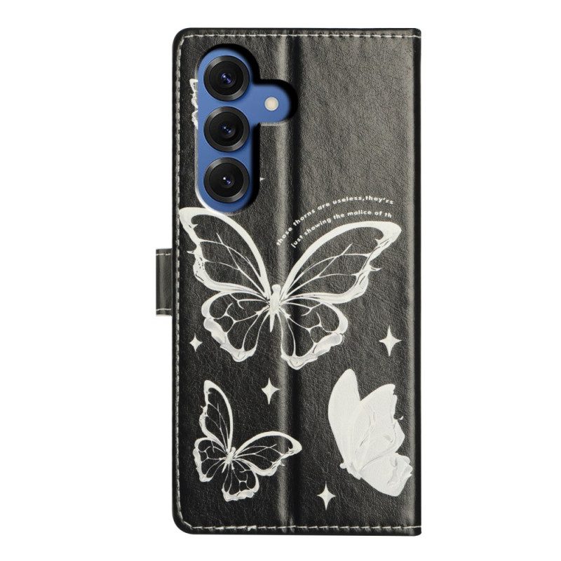 Läderskal Fodral Samsung Galaxy S26 Plus Svarta Och Vita Fjärilar