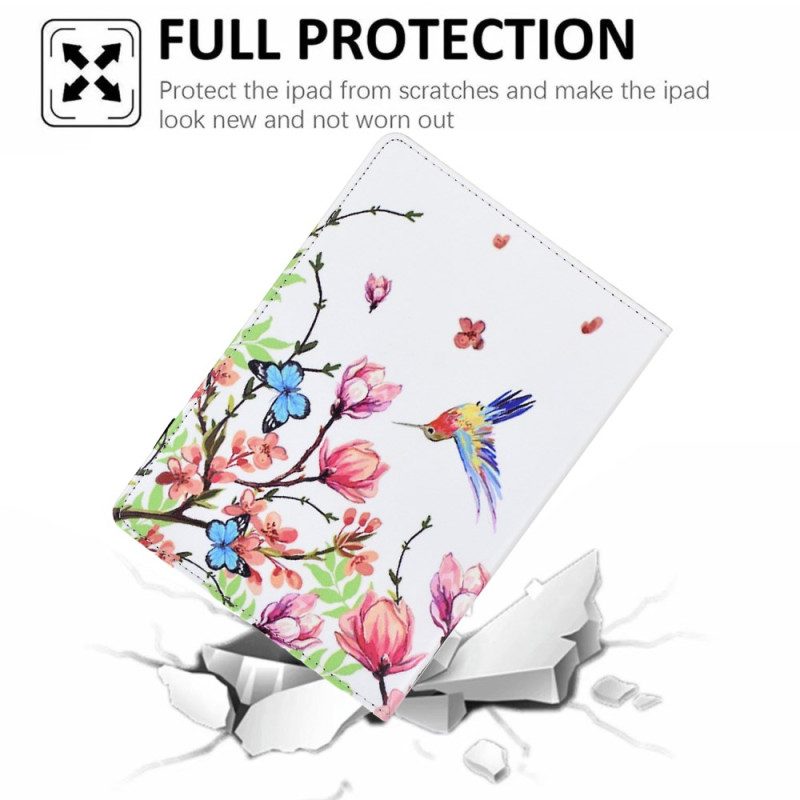 Läderskal Fodral Samsung Galaxy Tab S11 Färgade Blommor Och Fåglar