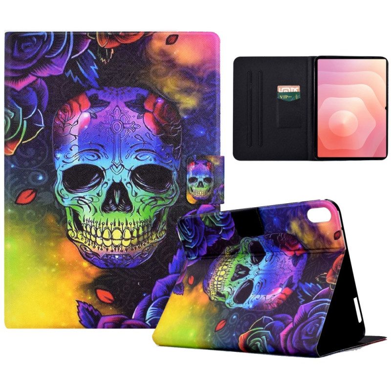 Läderskal Fodral Samsung Galaxy Tab S11 Färgglad Dödskalle