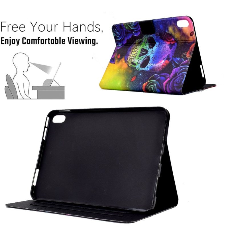Läderskal Fodral Samsung Galaxy Tab S11 Färgglad Dödskalle