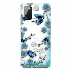 Mobilskal För Samsung Galaxy A02s Transparenta Retrofjärilar Och Blommor