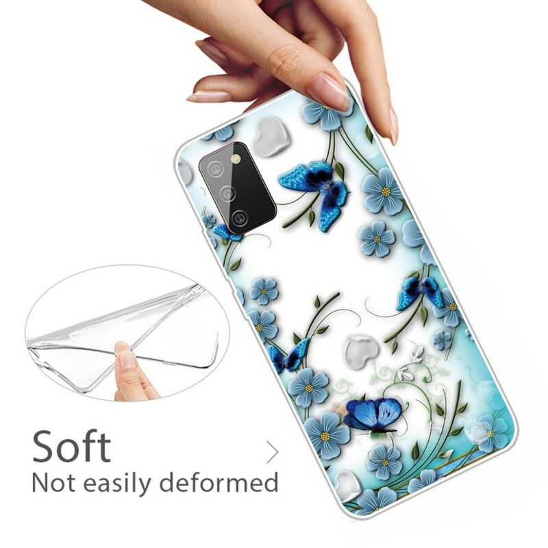 Mobilskal För Samsung Galaxy A02s Transparenta Retrofjärilar Och Blommor