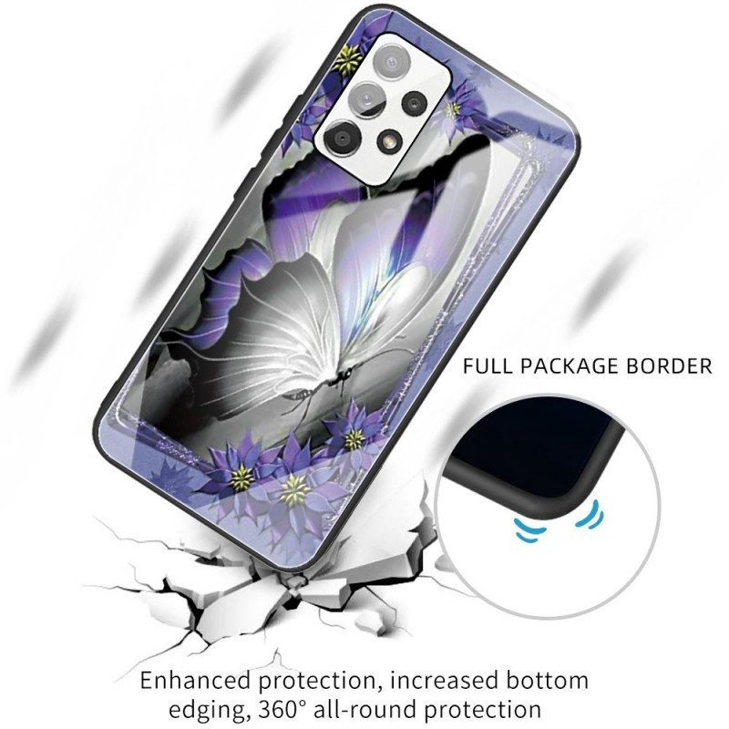 Mobilskal För Samsung Galaxy A13 Lila Fjärilshärdat Glas