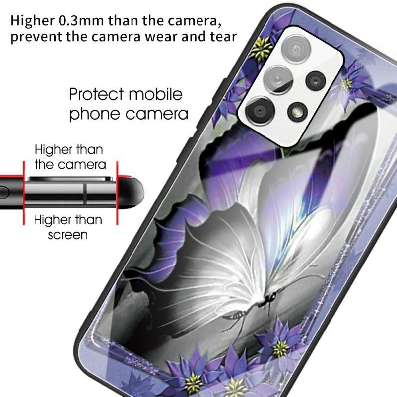 Mobilskal För Samsung Galaxy A13 Lila Fjärilshärdat Glas