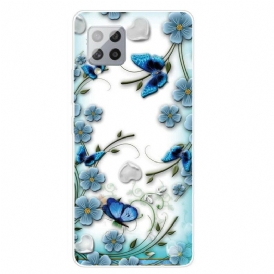 Mobilskal För Samsung Galaxy A42 5G Transparenta Retrofjärilar Och Blommor