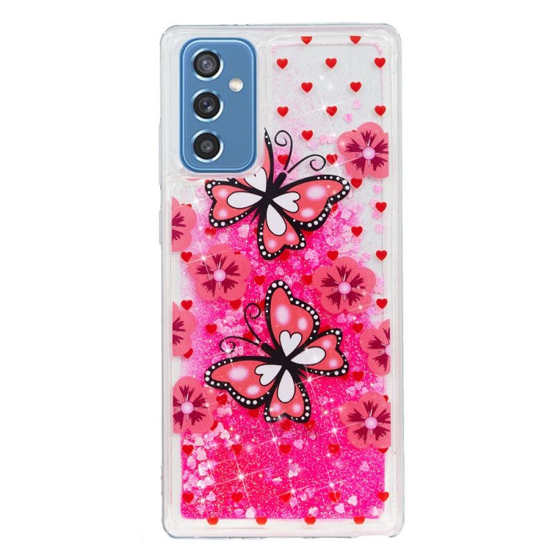 Mobilskal För Samsung Galaxy M52 5G Rosa Fjärilar