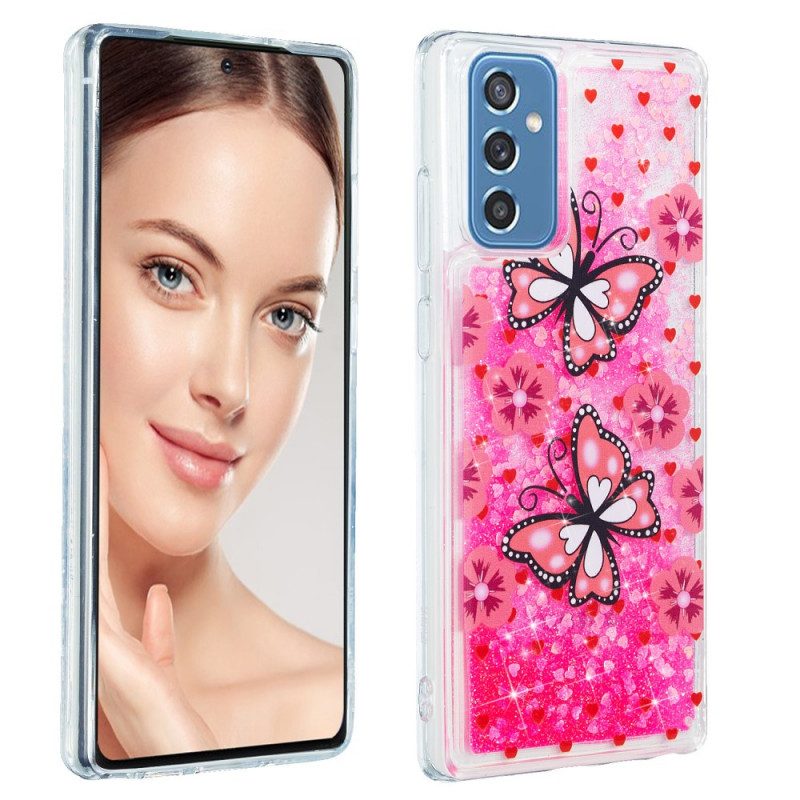 Mobilskal För Samsung Galaxy M52 5G Rosa Fjärilar