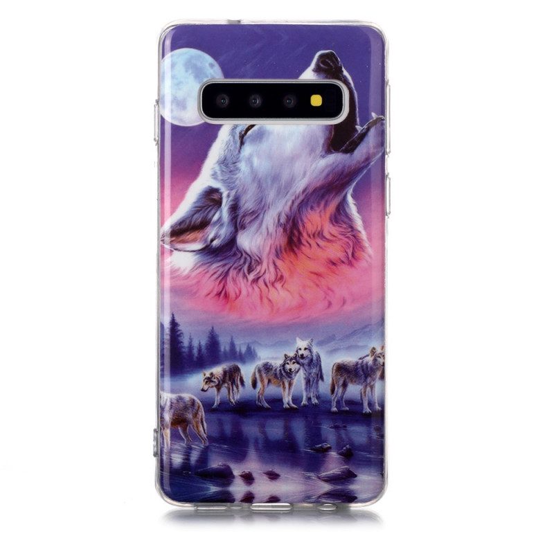 Mobilskal För Samsung Galaxy S10 Fluorescerande Wolf Pack