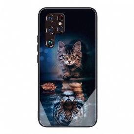 Mobilskal För Samsung Galaxy S22 Ultra 5G Min Tiger Härdat Glas