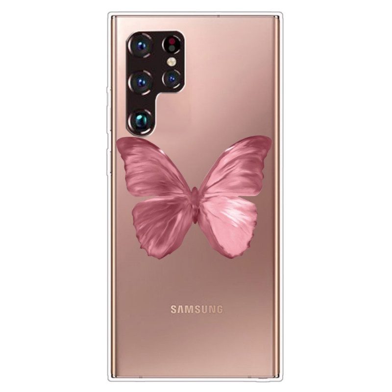 Mobilskal För Samsung Galaxy S22 Ultra 5G Rosa Fjärilsslang