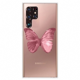 Mobilskal För Samsung Galaxy S22 Ultra 5G Rosa Fjärilsslang