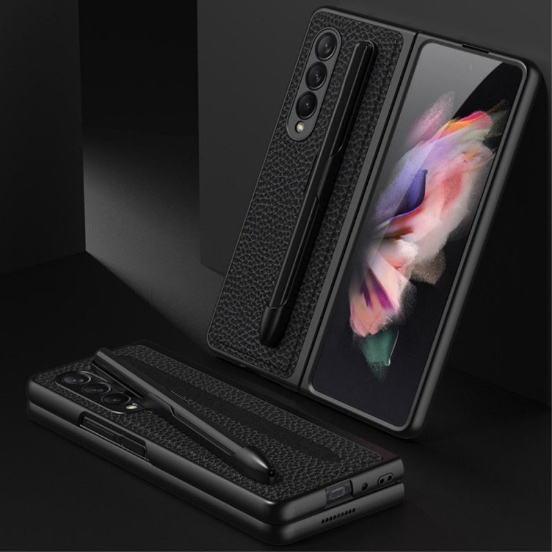 Mobilskal För Samsung Galaxy Z Fold 3 5G Litchi Läder Gkk Stylushållare