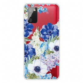 Skal För Samsung Galaxy A02s Akvarell Blå Blommor Sömlös