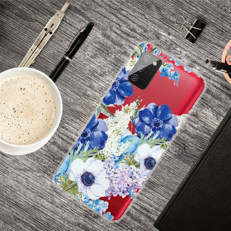 Skal För Samsung Galaxy A02s Akvarell Blå Blommor Sömlös