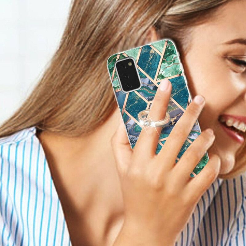 Skal För Samsung Galaxy A02s Geometrisk Marmor Med Ringstöd