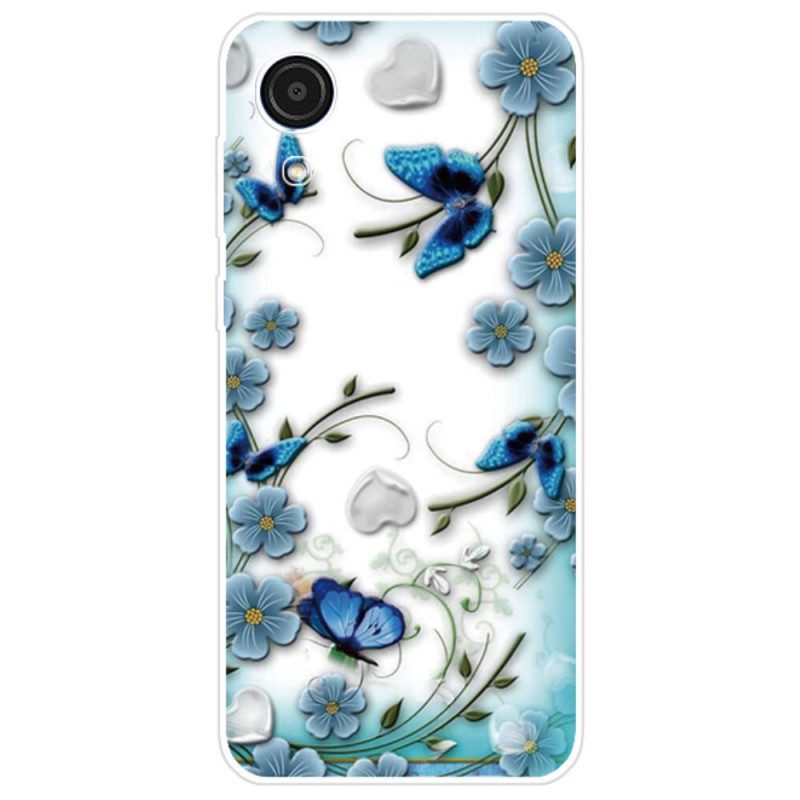 Skal För Samsung Galaxy A03 Core Retro Fjärilar Och Blommor