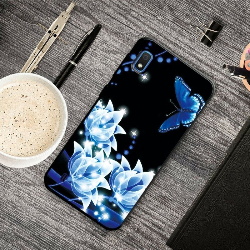Skal För Samsung Galaxy A10 Fjäril Och Blå Blommor