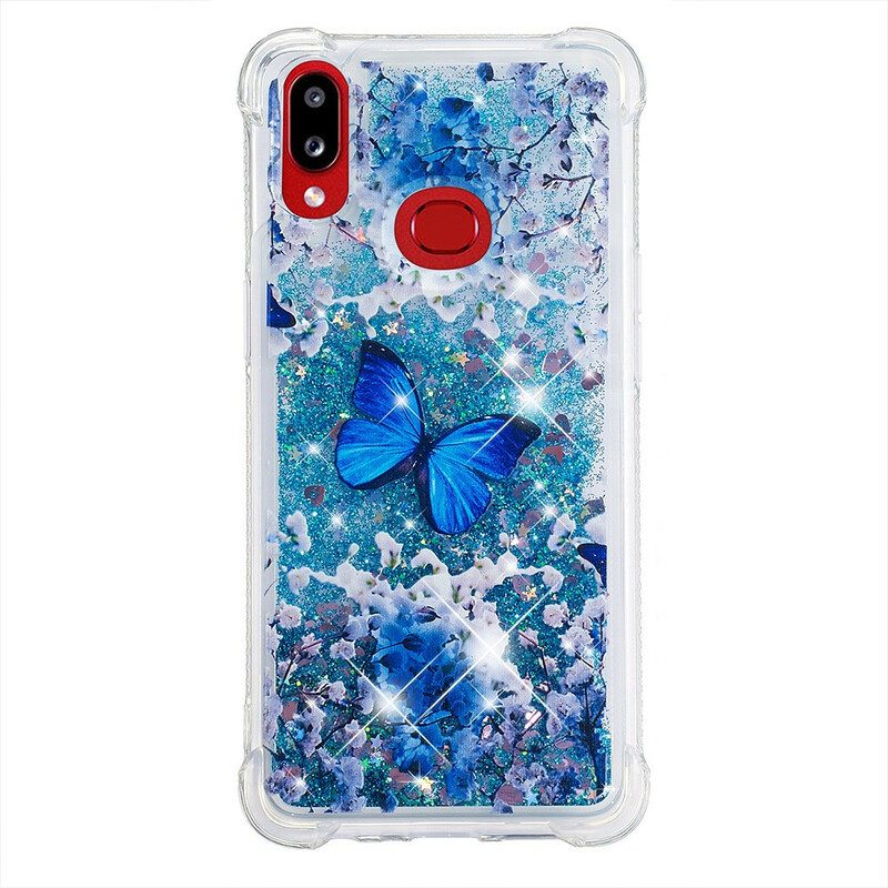 Skal För Samsung Galaxy A10s Blå Glitterfjärilar