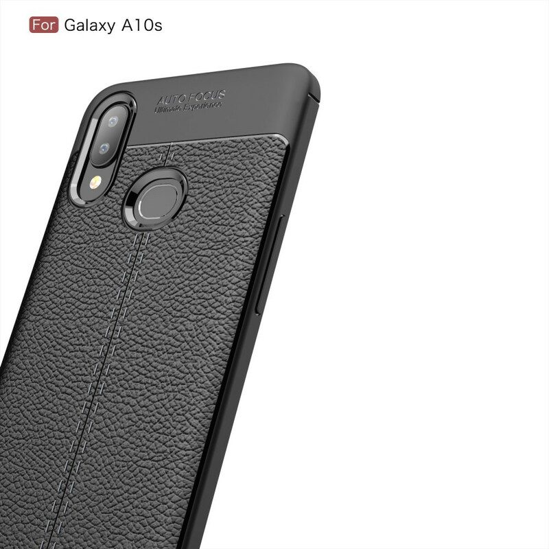 Skal För Samsung Galaxy A10s Double Line Litchi Lädereffekt