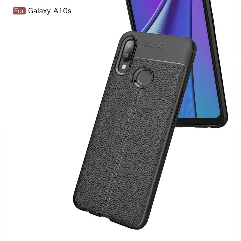 Skal För Samsung Galaxy A10s Double Line Litchi Lädereffekt