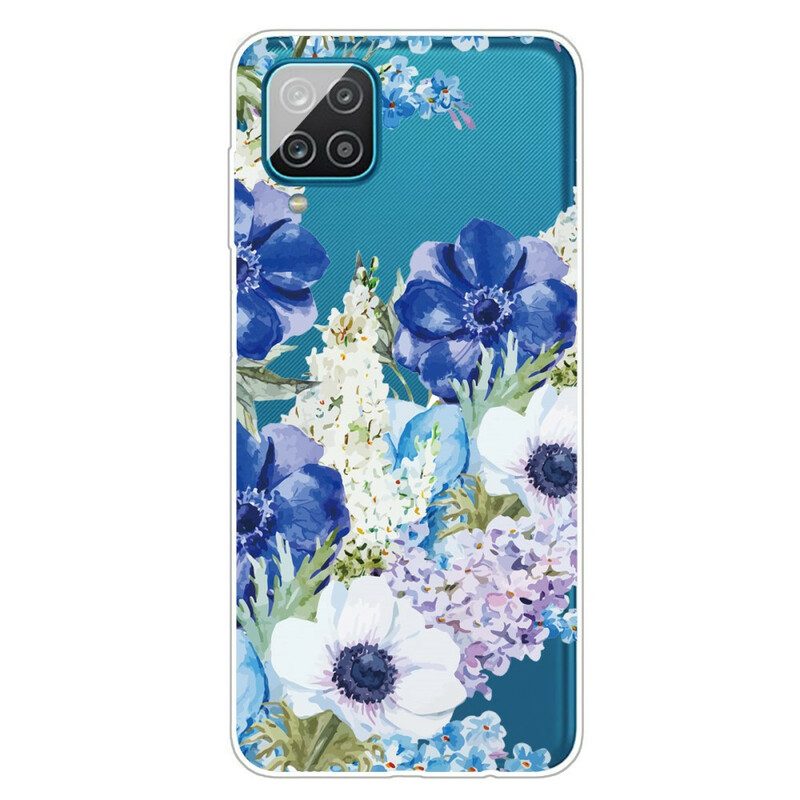 Skal För Samsung Galaxy A12 / M12 Akvarell Blå Blommor Sömlös