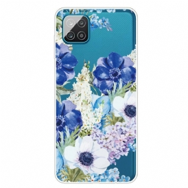 Skal För Samsung Galaxy A12 / M12 Akvarell Blå Blommor Sömlös