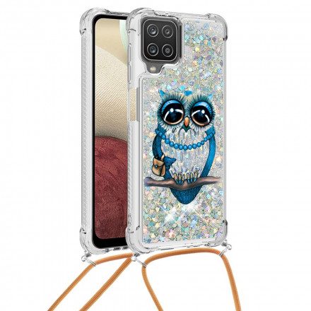 Skal För Samsung Galaxy A12 / M12 Med Snodd Fröken Owl Paljett Dragsko